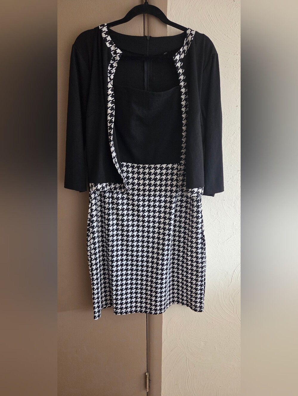 Black & White Houndstooth Women's Dress with Attached Black Jacket 3XL